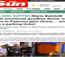 THE SUN .”Cena d’addio di Balotelli verso il Palermo.” Si attende la conferma